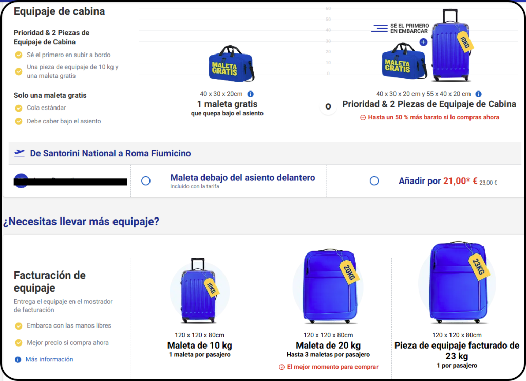 Compra de equipaje en Ryanair
