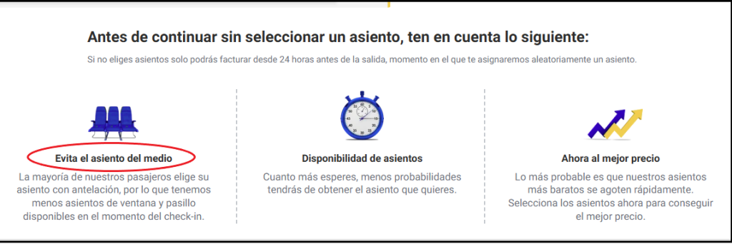 Opcion para evitar el asiento del medio en Ryanair