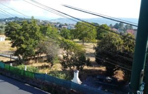 Vista aérea del paisaje rural de San Cibrao das Viñas, con campos ondulados, árboles y casas dispersas